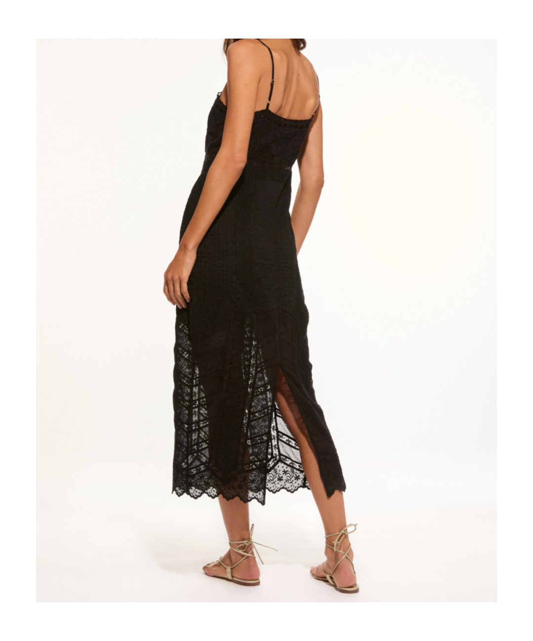 Loveshackfancy Celadine Cotton Lace-trimmed Midi Dress In Black