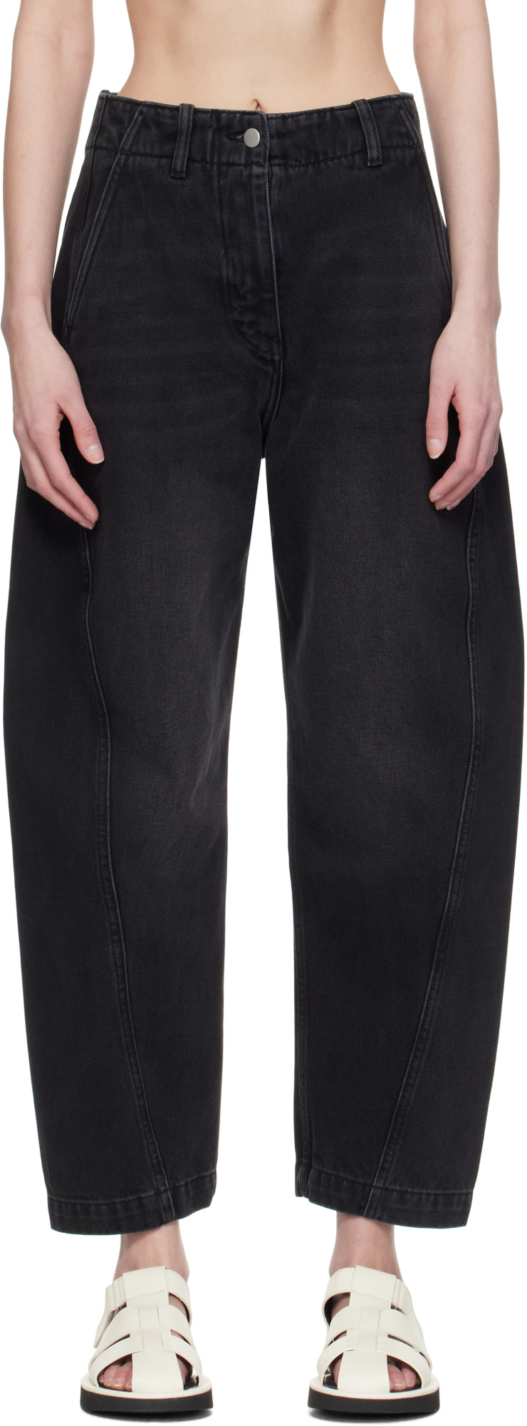 Studio Nicholson Wide Leg Denim Jeans With Belt Loops In Black