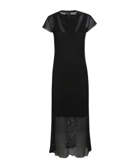 Pinko Monviso Perforated Motif Long Summer Dress In Black