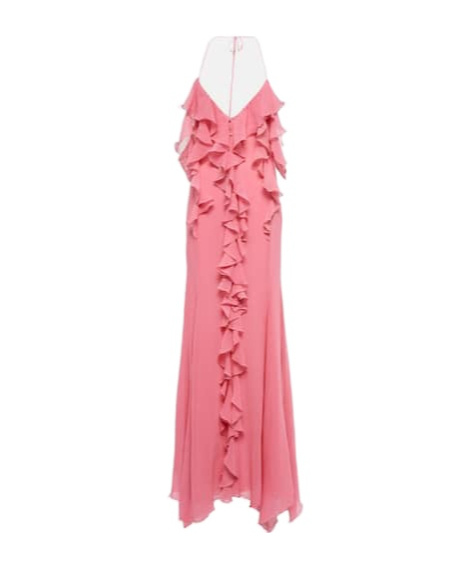 Blumarine Ruffle Cotton And Silk Maxi Dress In Pink
