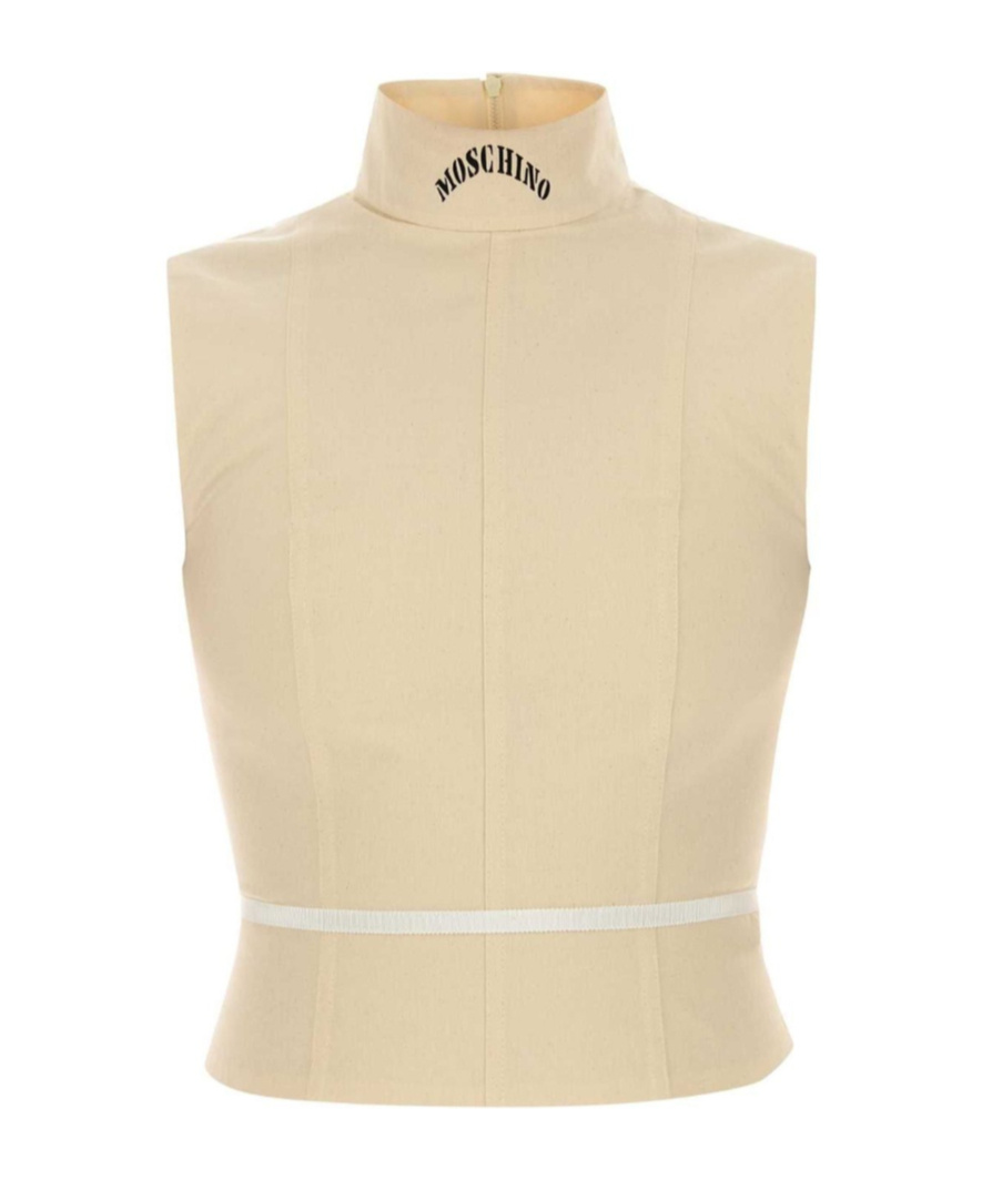 Moschino High Neck Sleeveless Cotton Top In White