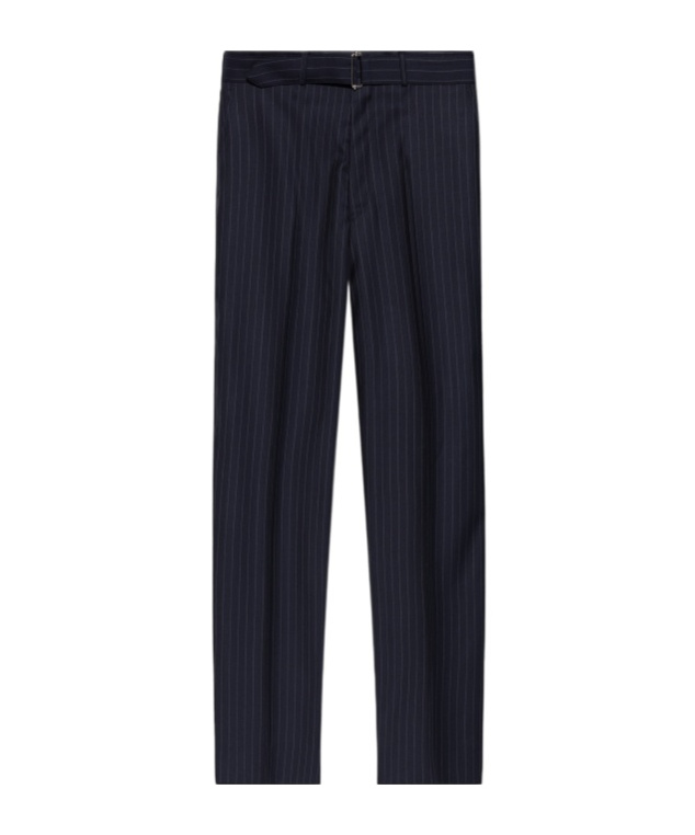 Officine Generale Nash Wide-leg Belted Pinstriped Virgin Wool-twill Suit Trousers In Blue
