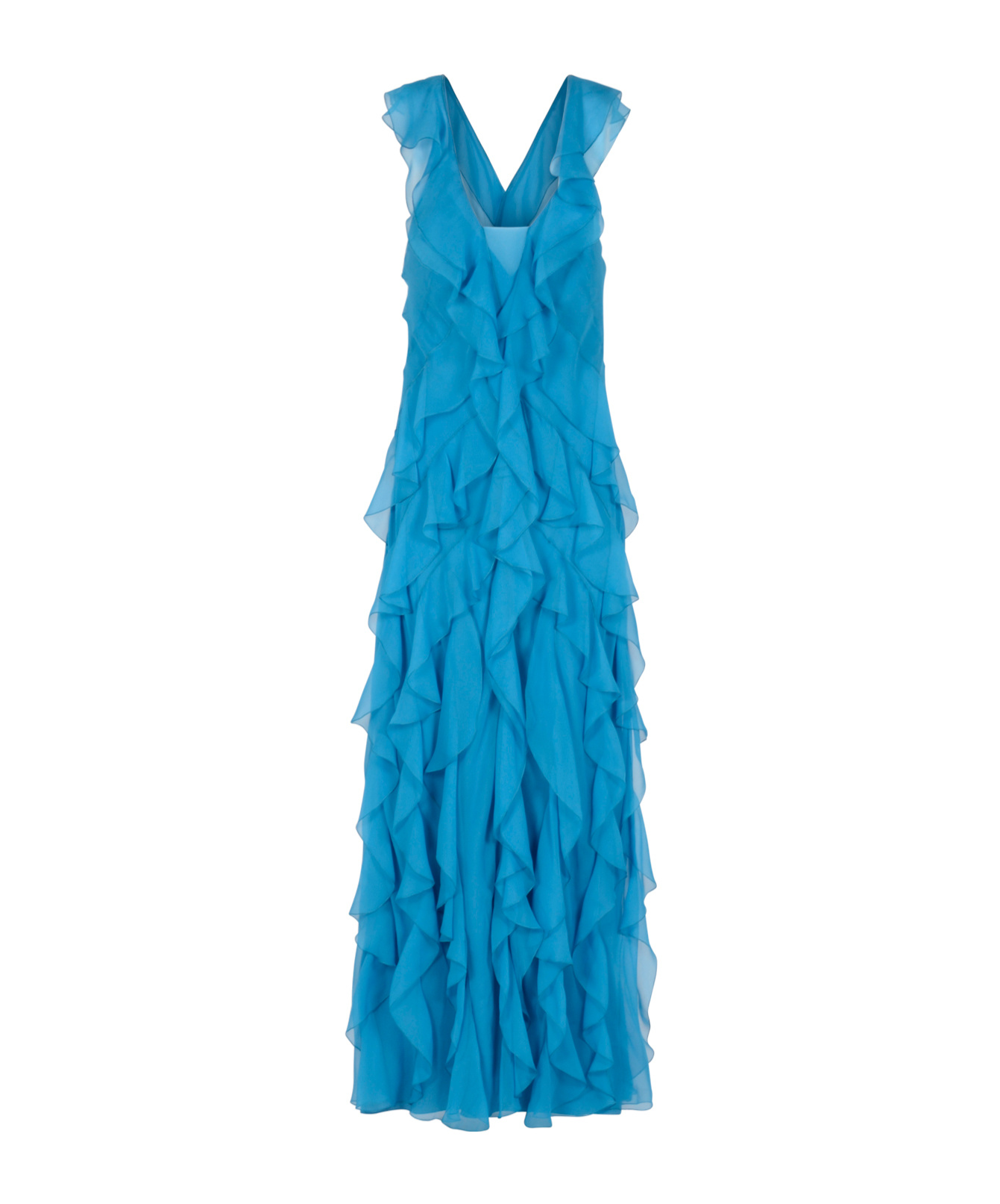 Alberta Ferretti Ruffle Dress In Blue