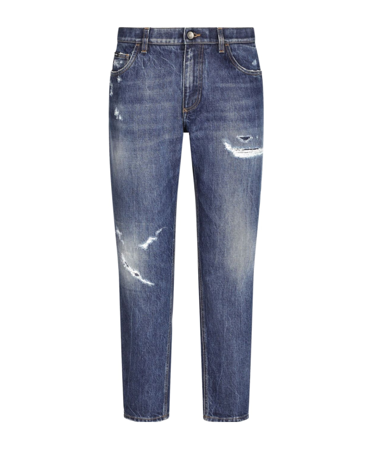 Dolce & Gabbana Straight Jeans With A Worn Effect In Blue