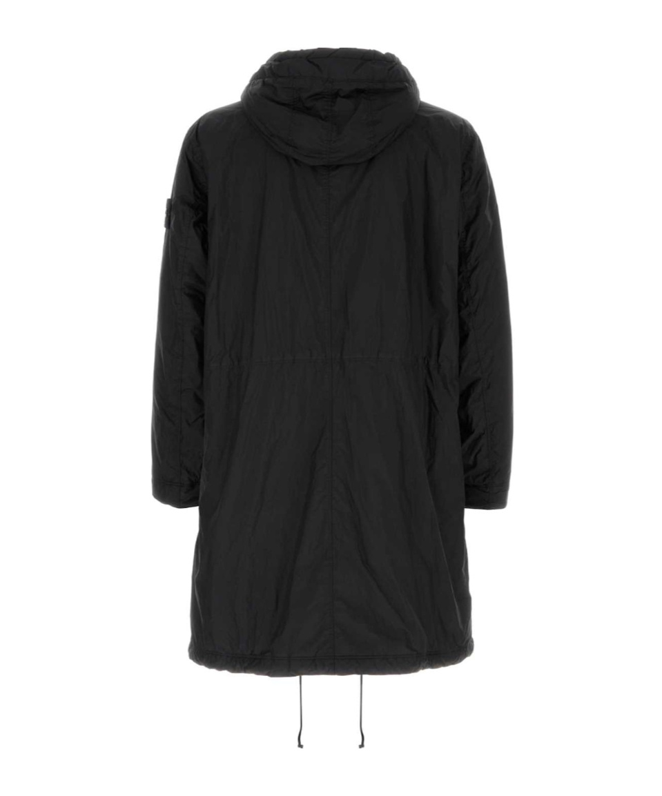 Stone Island Hooded Drawstring Hem Padded Parka In Black