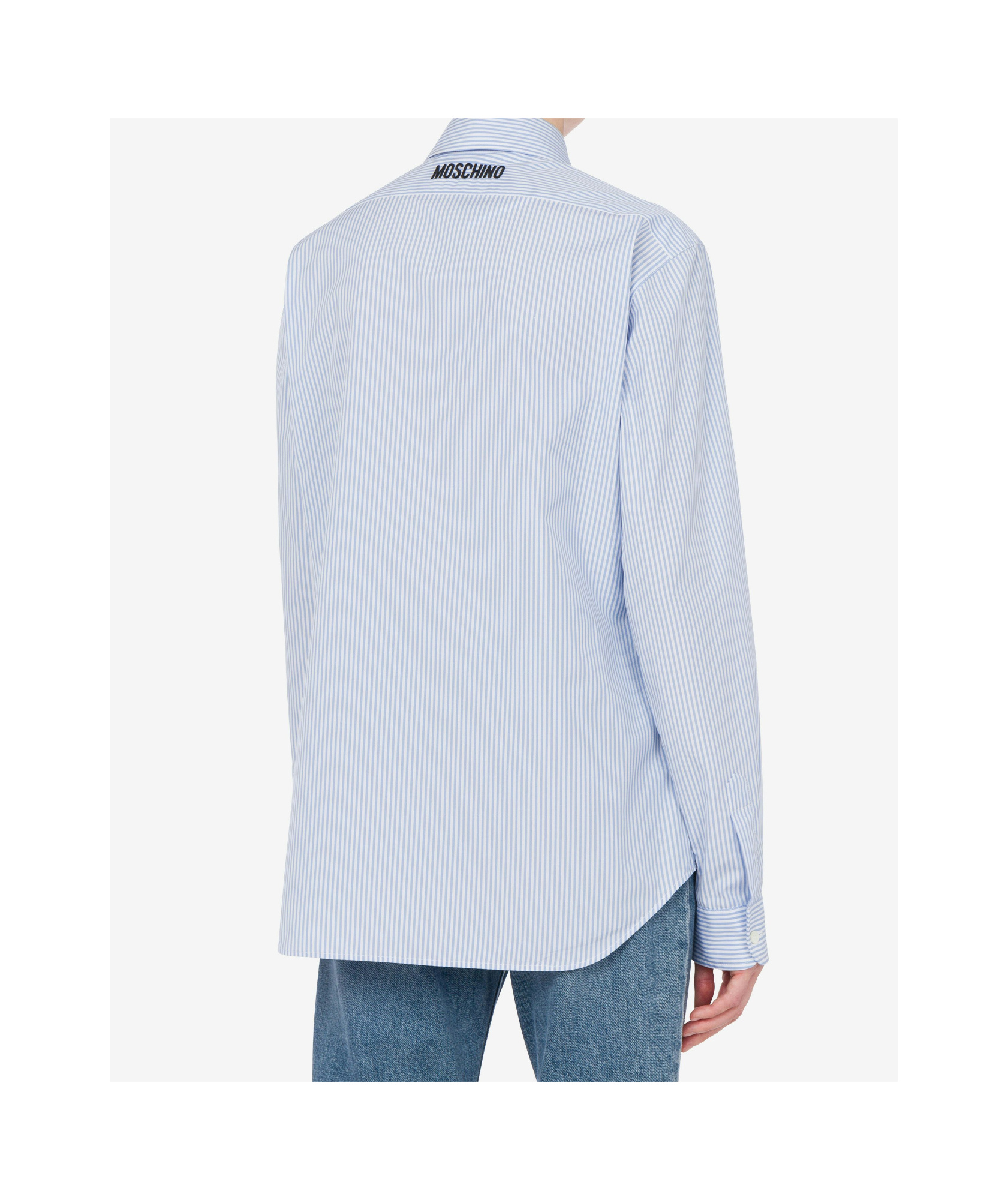 Moschino Striped Poplin Shirt Goose Embroidery In Blue
