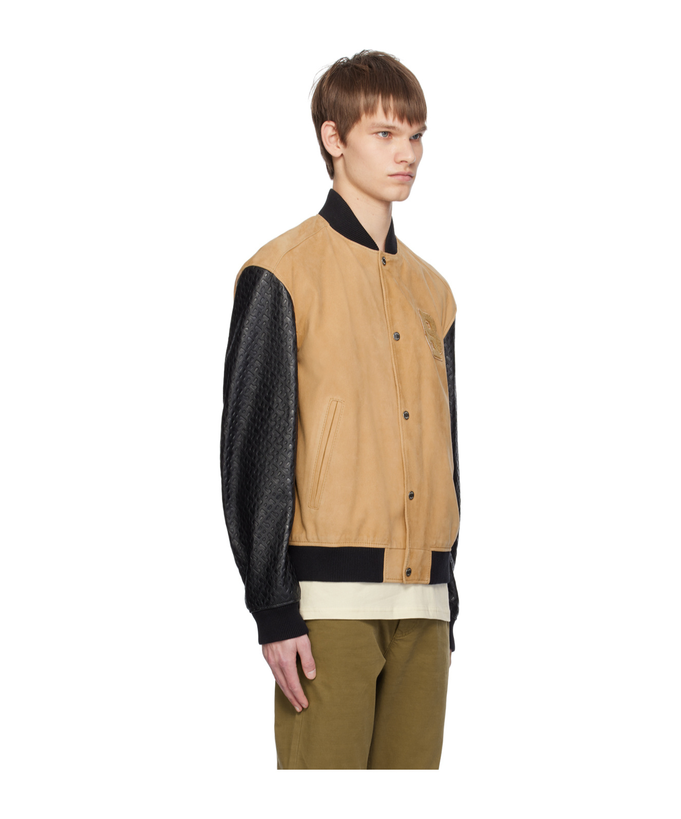Hugo Boss Logo Long-sleeved Leather Jacket In Multicolor