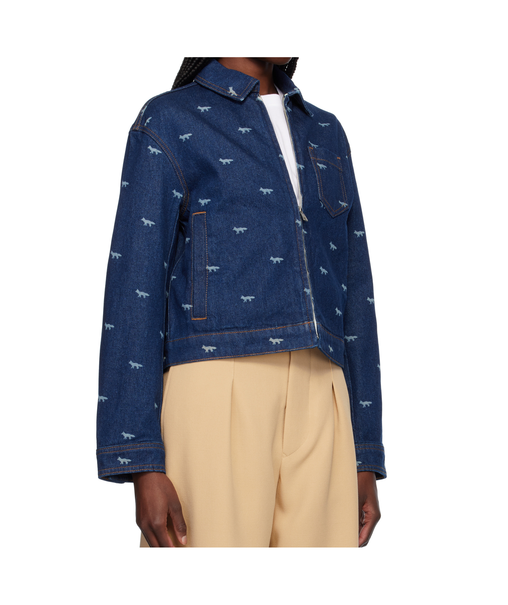 MAISON KITSUNÉ ZIPPED CROPPED DENIM JACKET