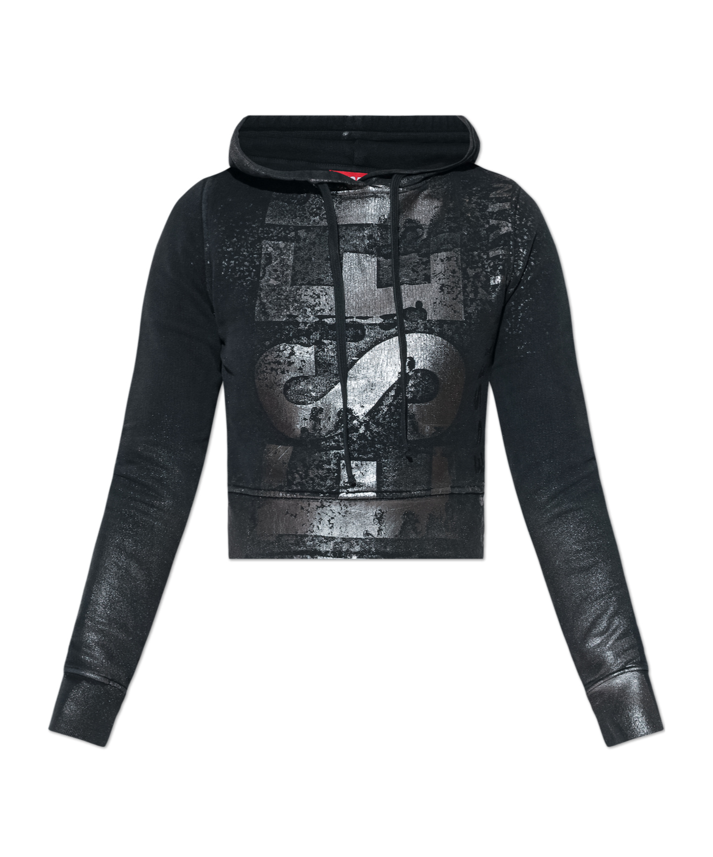 Diesel Cropped Fit F-slimmy-p6 Hoodie With Metallic Effect Print In Black