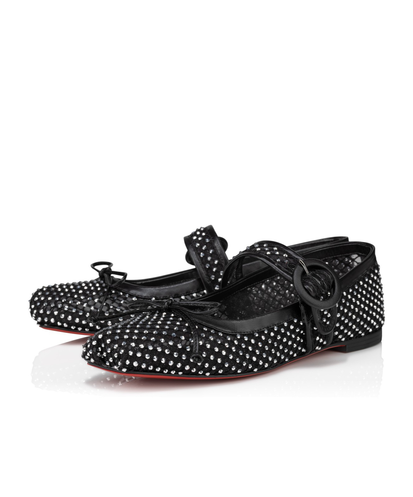 Shop Christian Louboutin Mamastrapitina Crystal-embellished Ballerina Shoes In Black