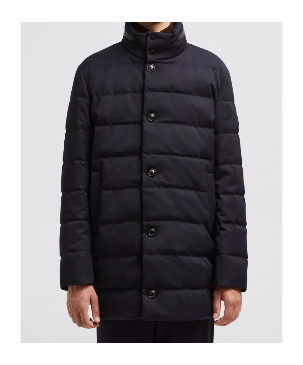 Moncler Vallonpierre Wool Long Down Jacket In Blue