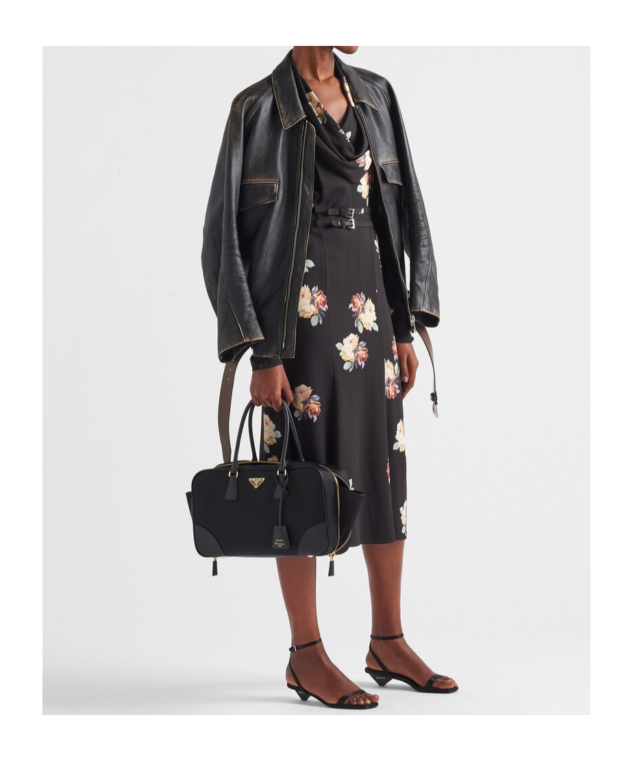 Prada Leather Blouson Jacket In Black