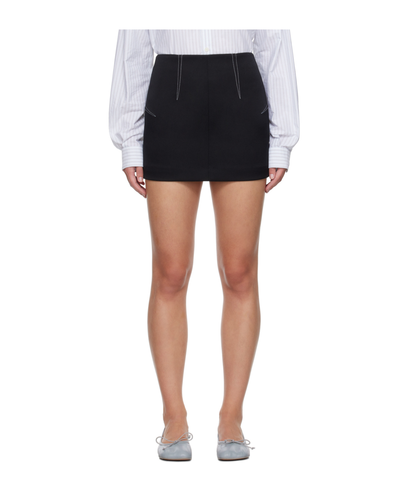 Mm6 Maison Margiela Black Mini Skirt With Contrast Stitching In Multicolor