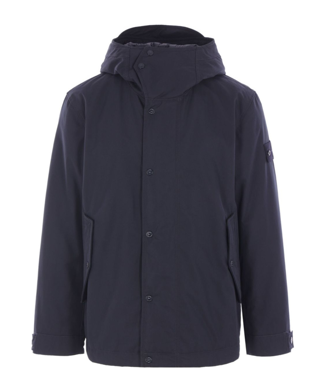 Stone Island Logo Patch Hooded Jacket In Blue