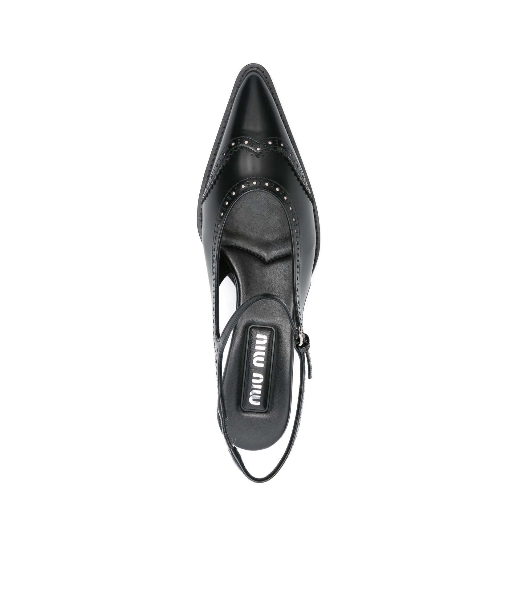 Miu Miu Women Leather Brogue Slingback T-strap Pumps In Black