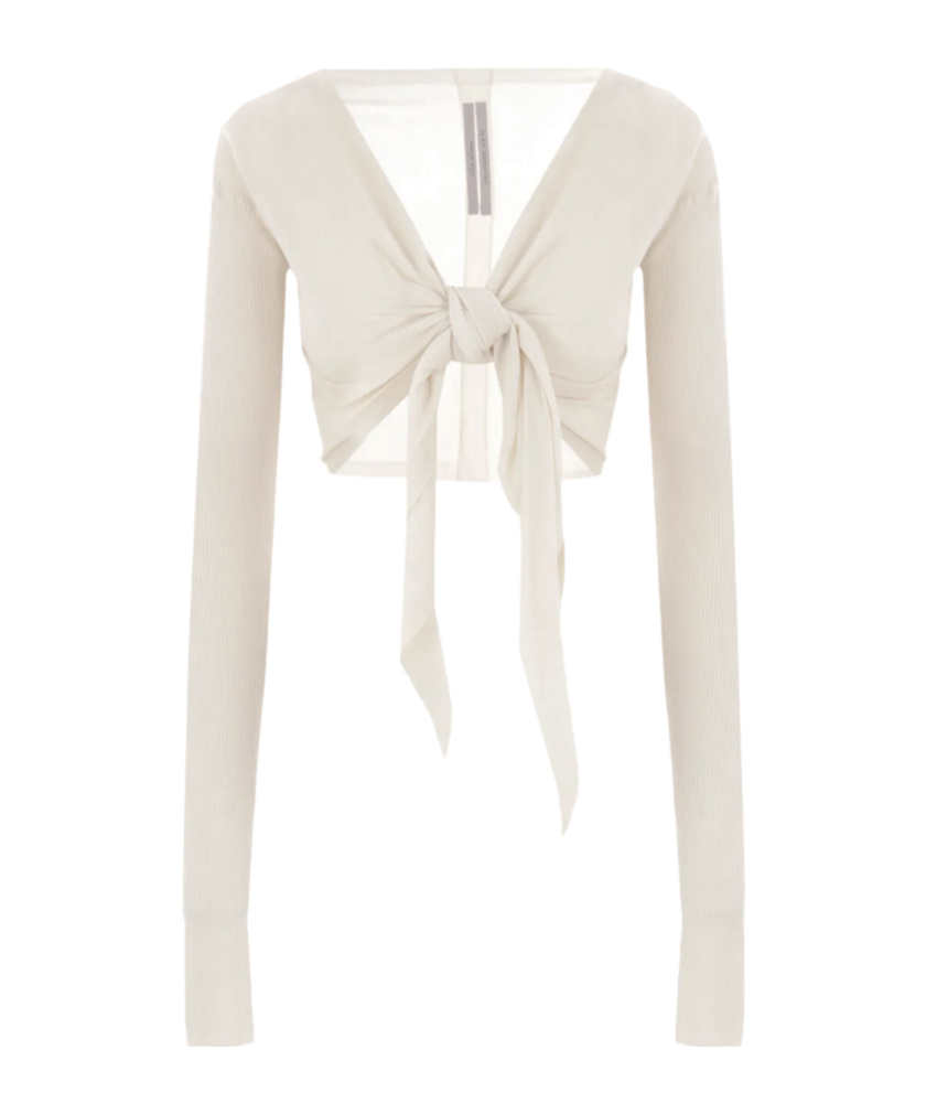Rick Owens Tie-front Ribbed Cardigan In White