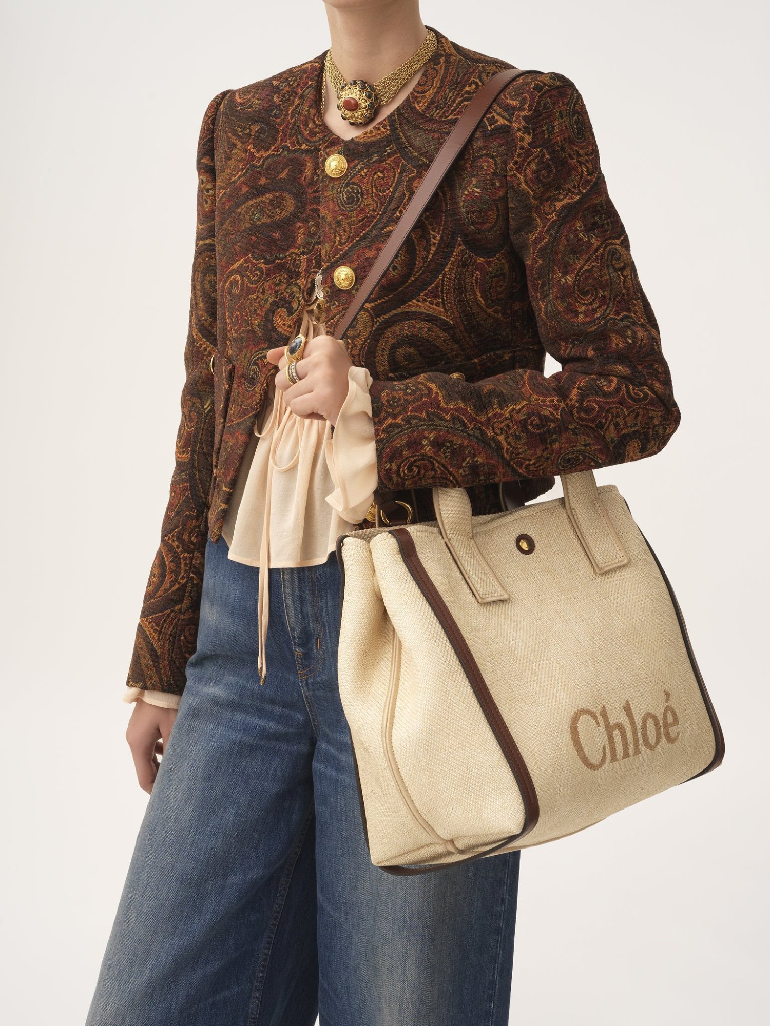 Chloé Carry Tote Bag In Raffia-effect Fibers