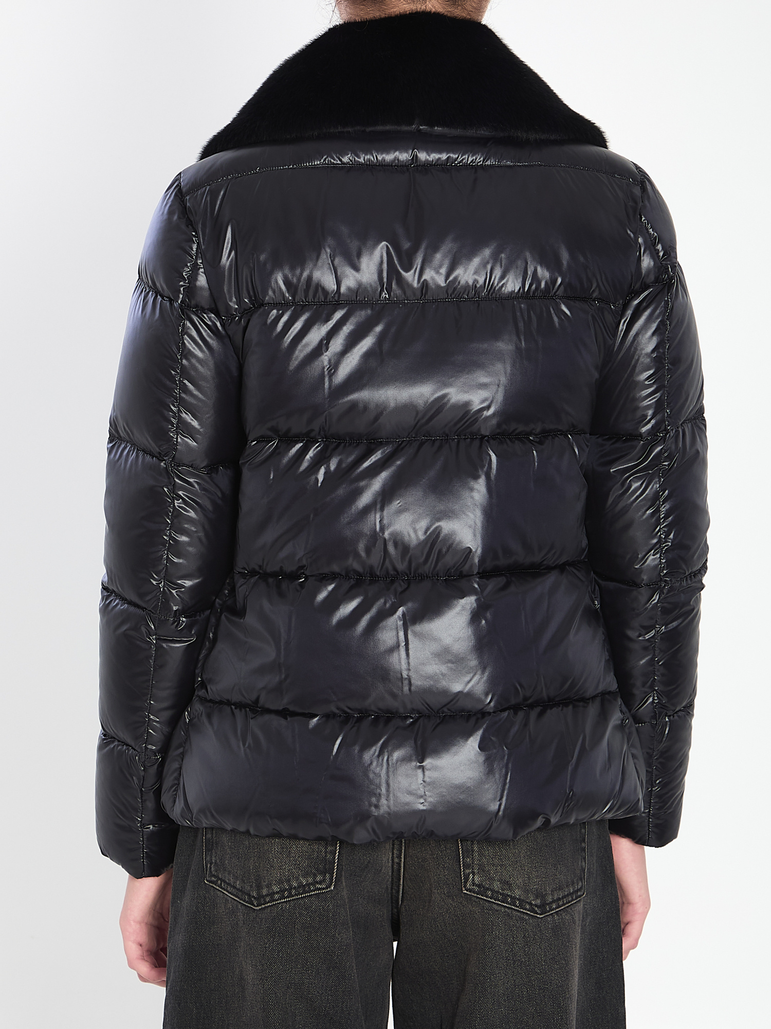 Herno Light Puffer With Collar Fur In Blue