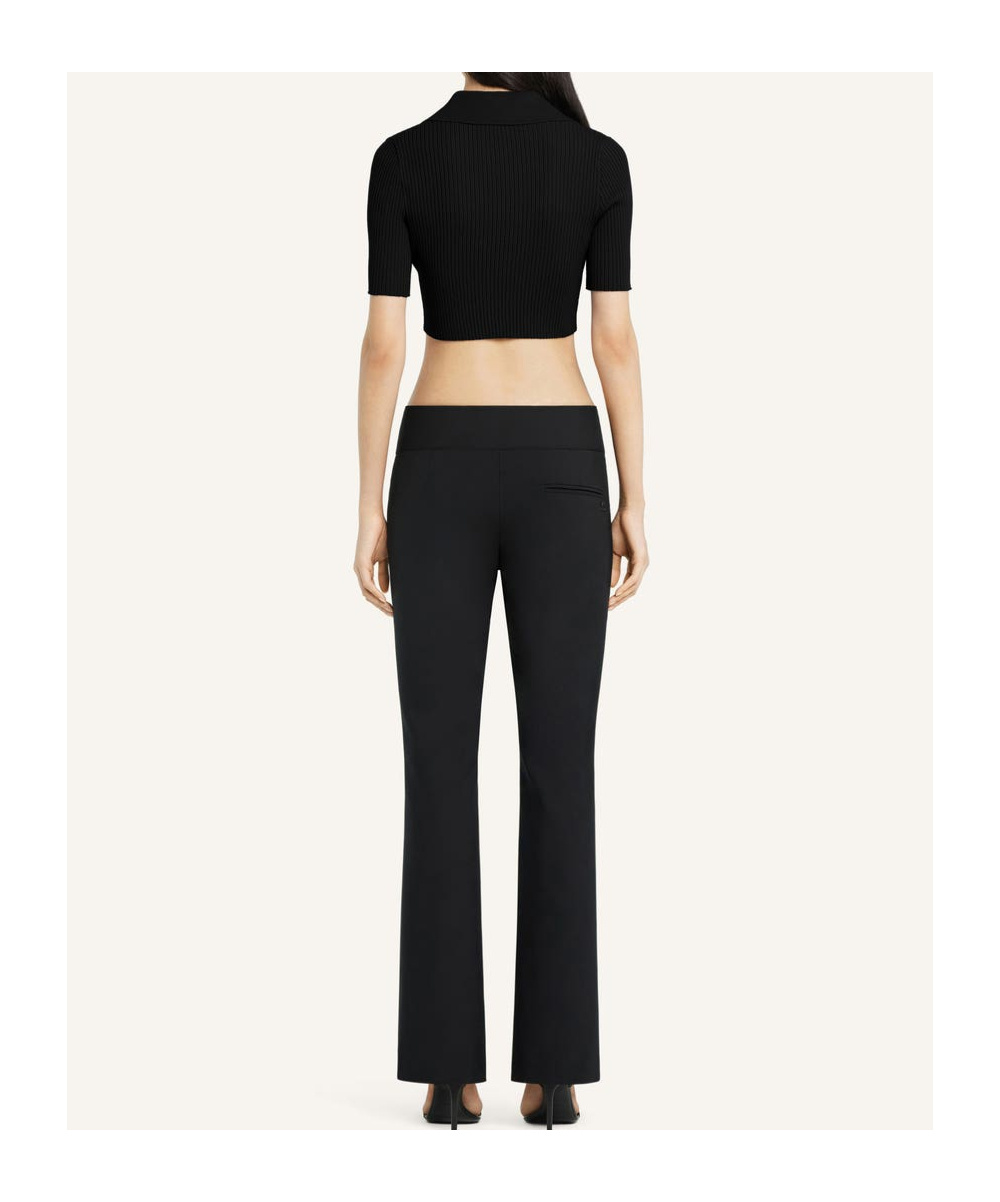 Courrèges Logo Patch Ribbed-knit Cropped Polo Top In Black