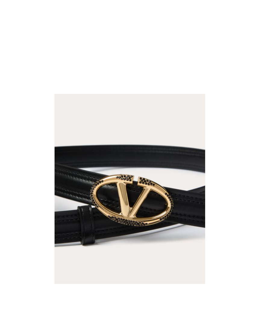 Shop Valentino The Bold Edition Vlogo Shiny Calfskin Belt 20 Mm In Black