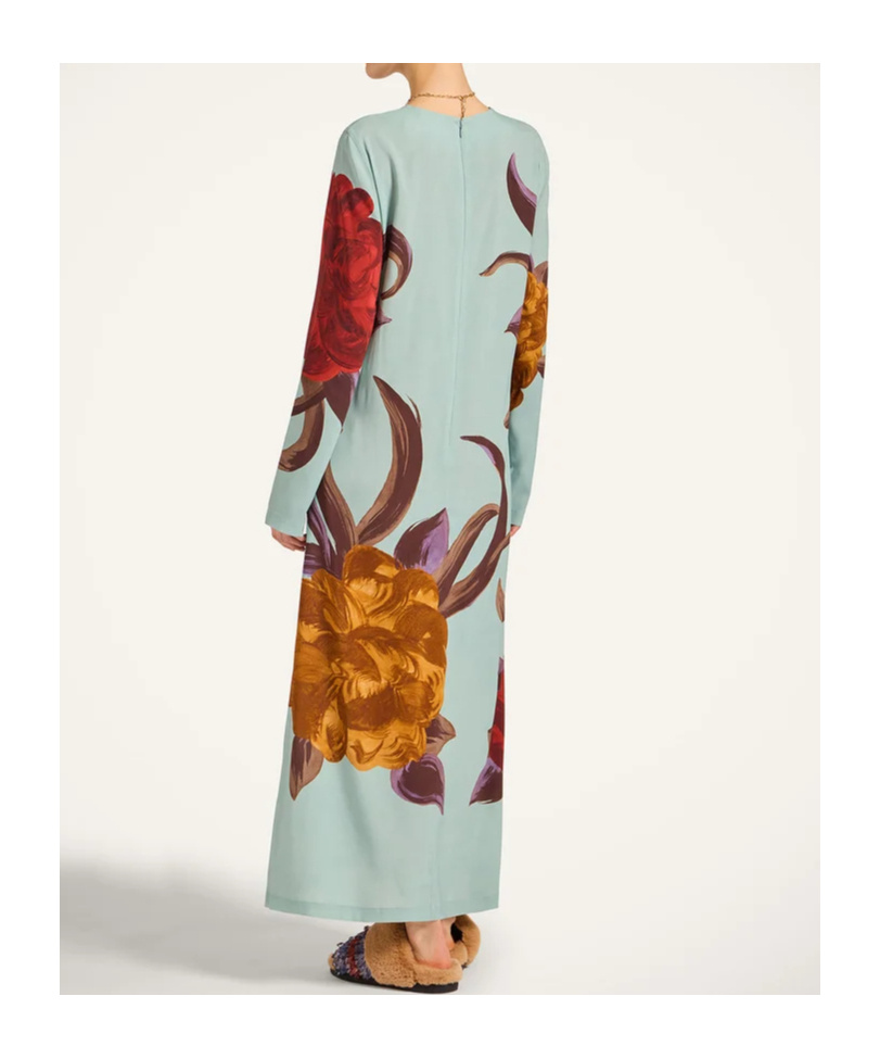 La Doublej Swing Lon-sleeve Floral Midi Dress In Multi
