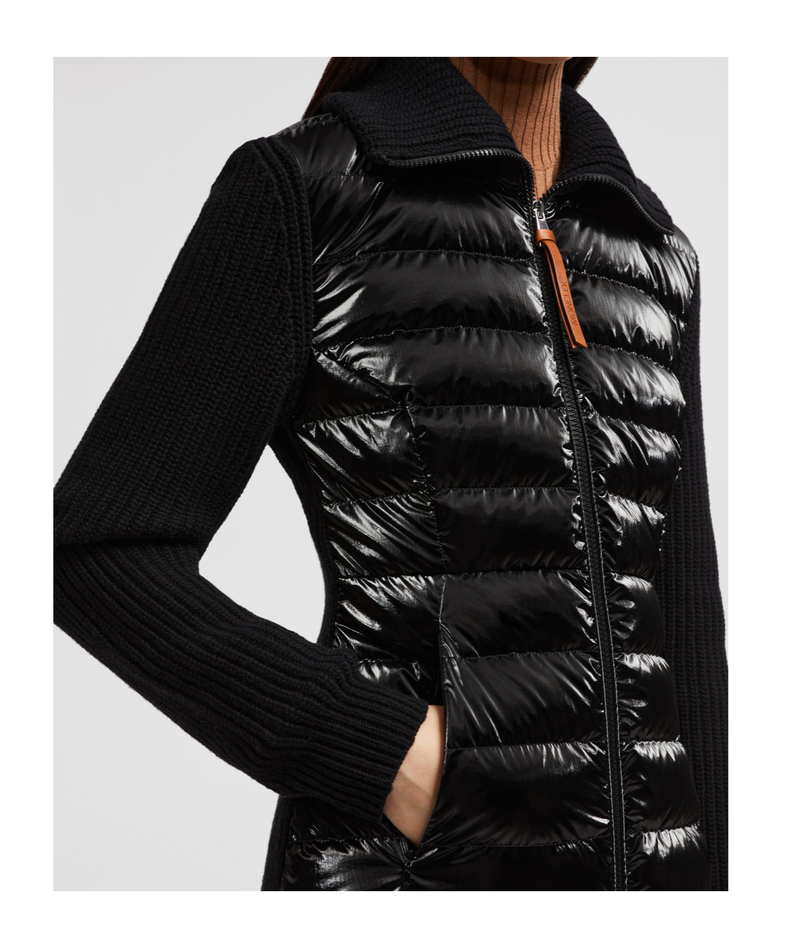 Moncler Puffer Knit Cardigan In Black