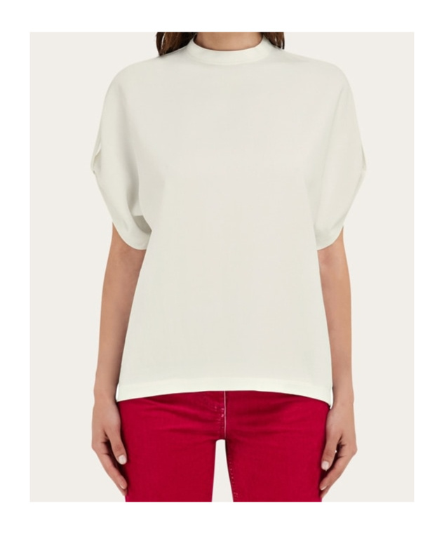 Ferragamo Crew Neck T-shirt With Turned Up Sleeve In White