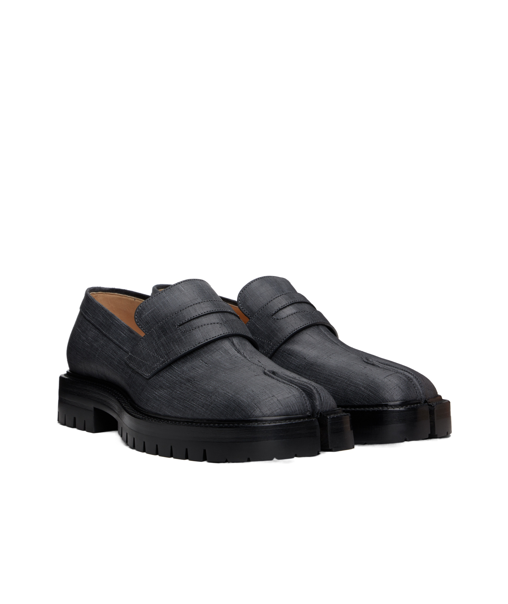 Maison Margiela Scratched Waxy Leather Tabi County Loafer Black In Black