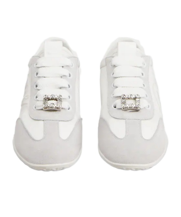 Roger Vivier Viv Suede-trimmed Canvas Sneakers In White
