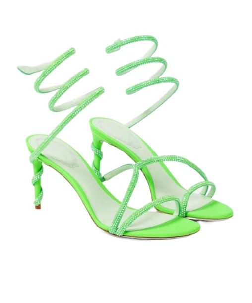 René Caovilla Margot Embellished Satin Sandals In Green