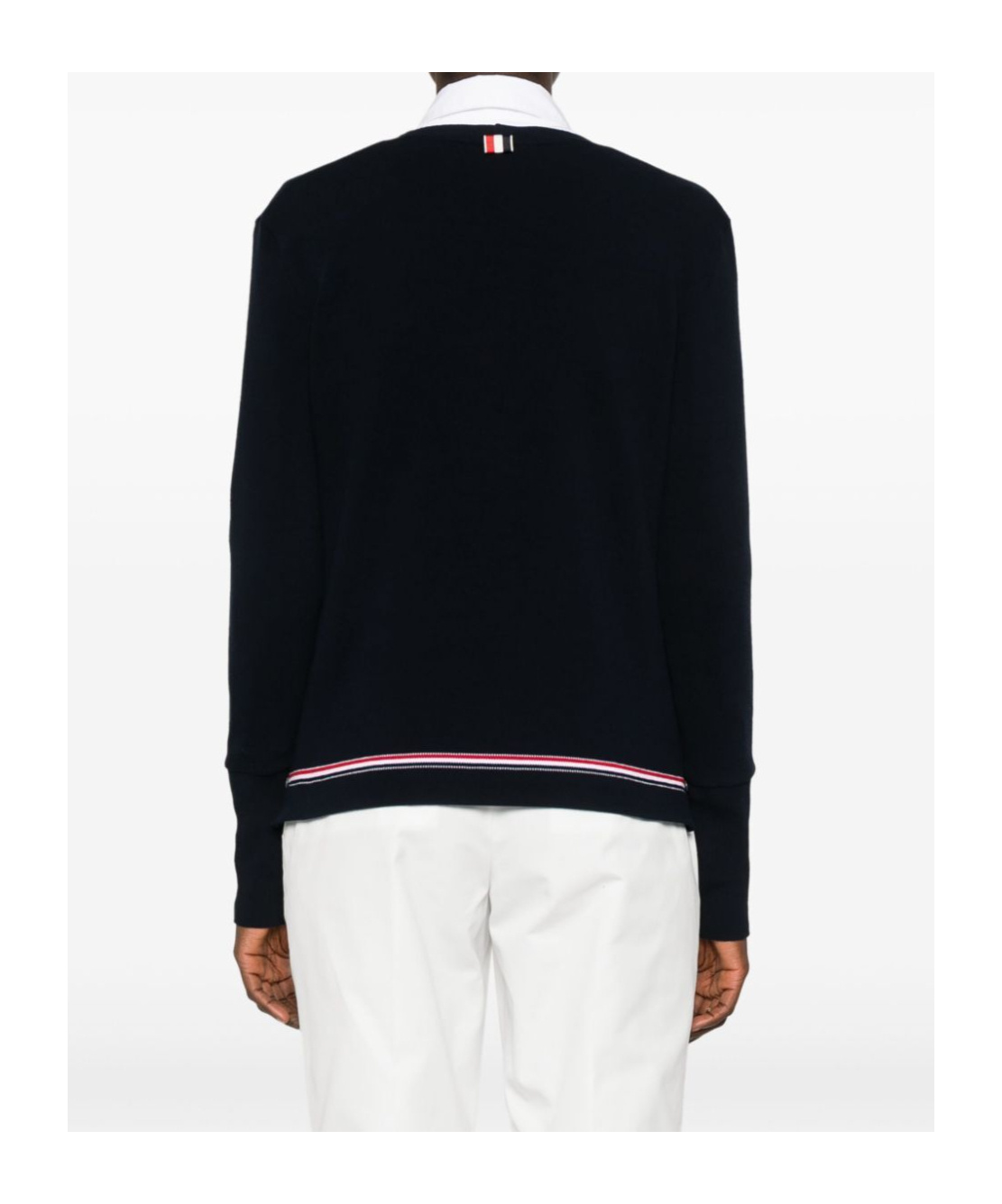 Thom Browne Cotton Pique V Neck Long Sleeve In Black
