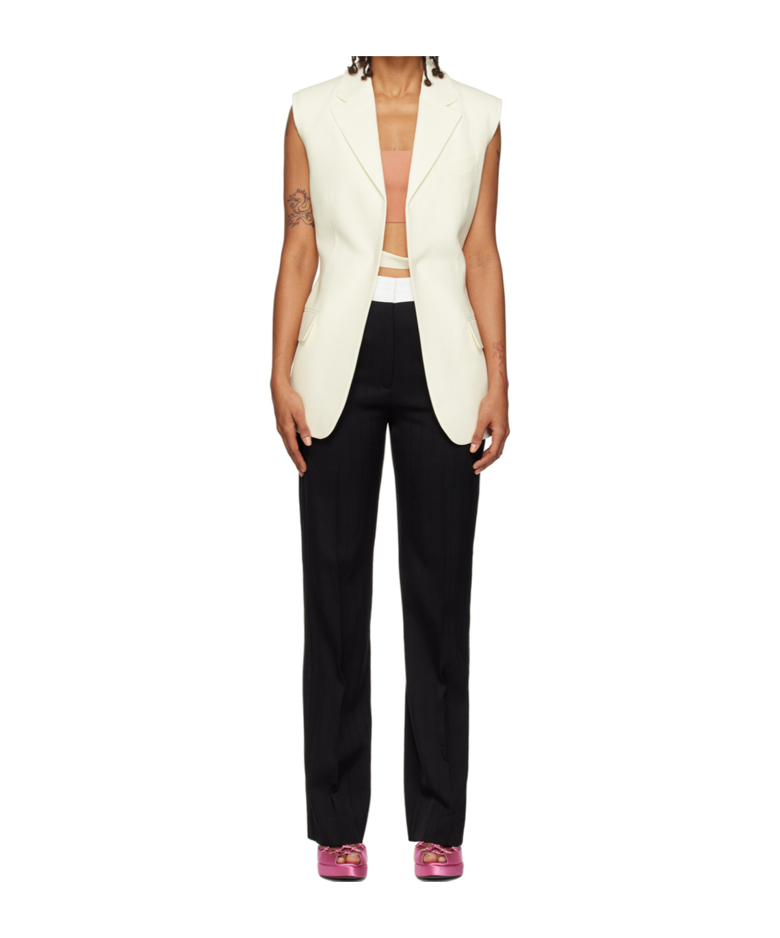 Victoria Beckham Two-tone Sleeveless Jacket In Black