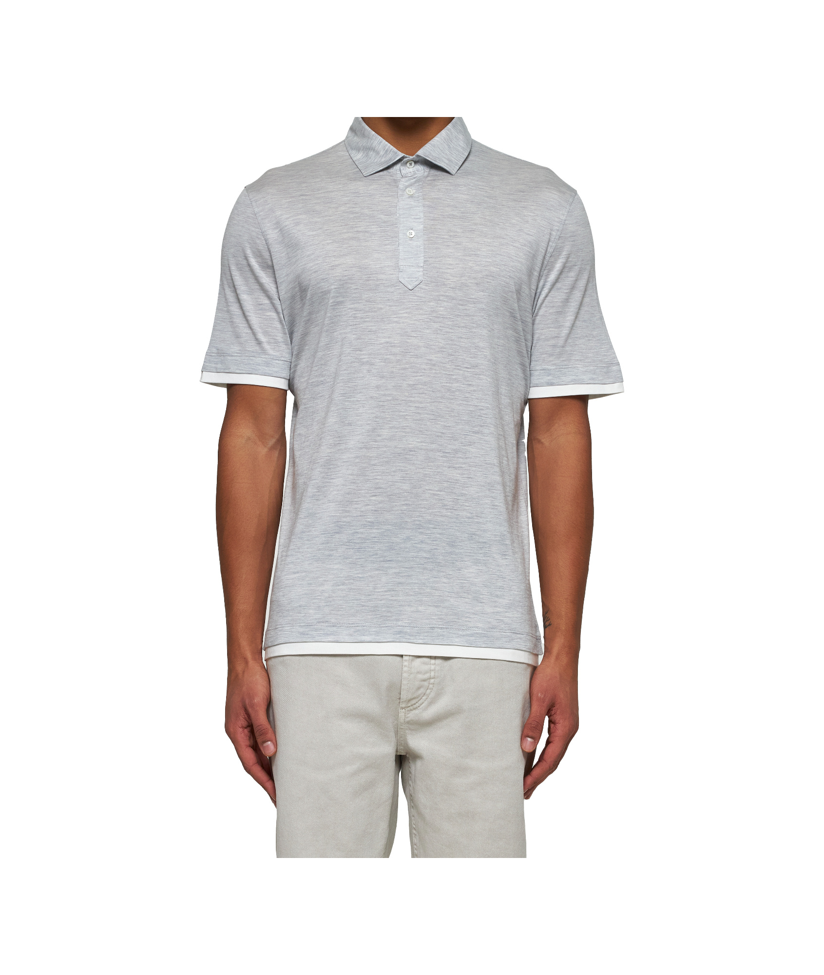 Brunello Cucinelli Grey Jersey Faux-layering Polo Shirt In White