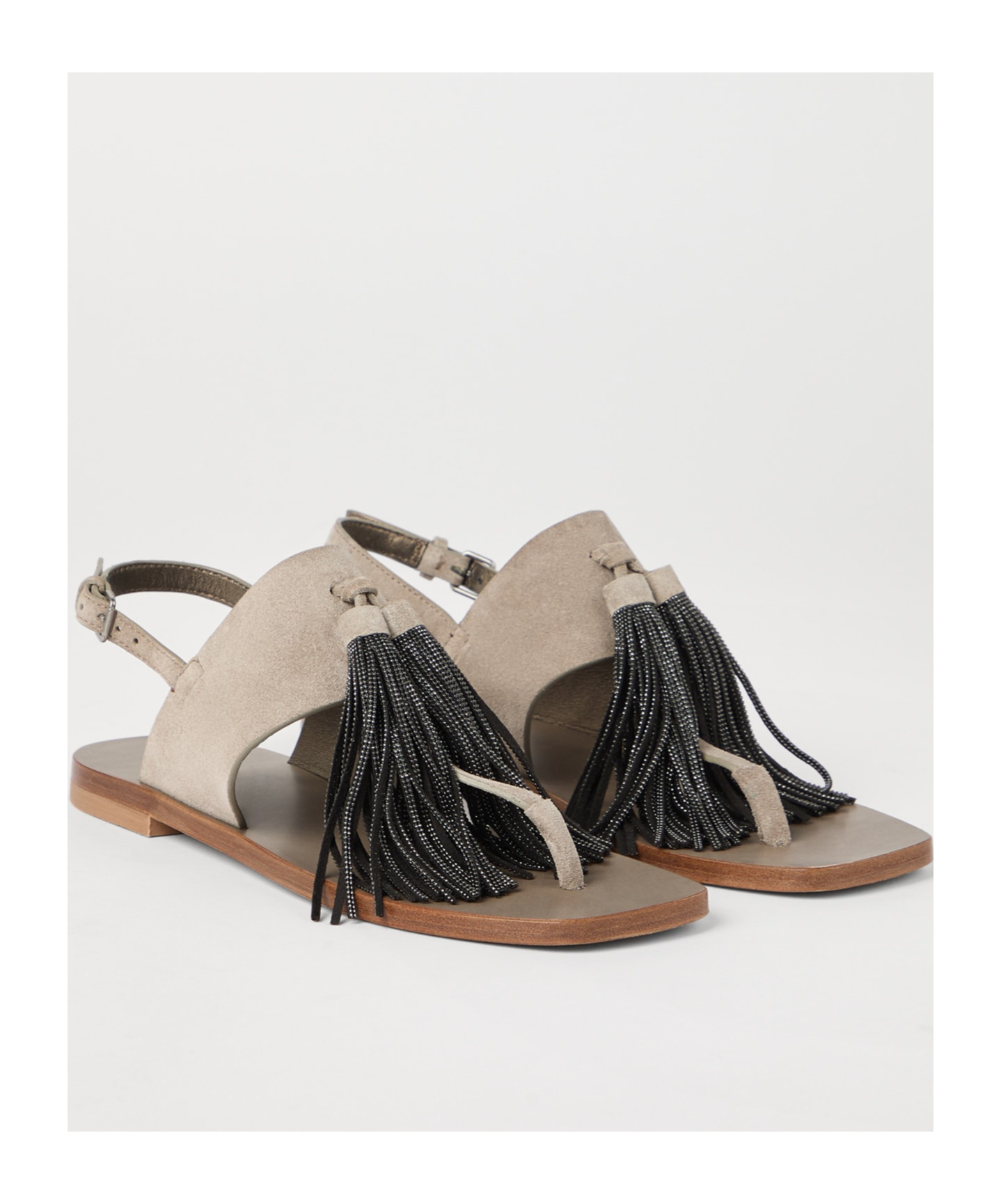Brunello Cucinelli Chic Tassel Detail Flat Sandals In Nude