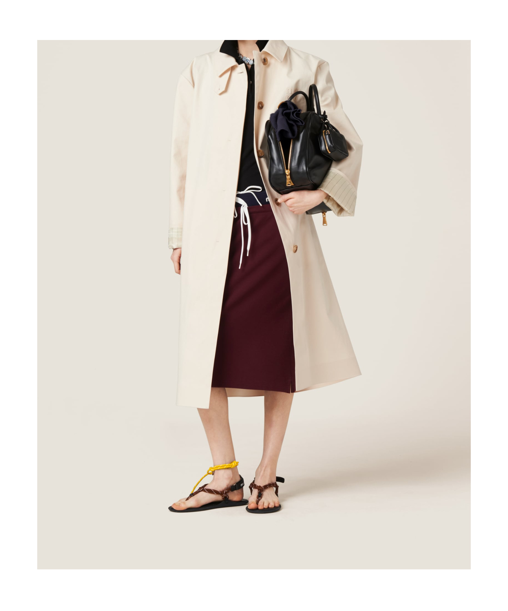 Miu Miu Single-breasted Double Cotton Raincoat In Natural Color