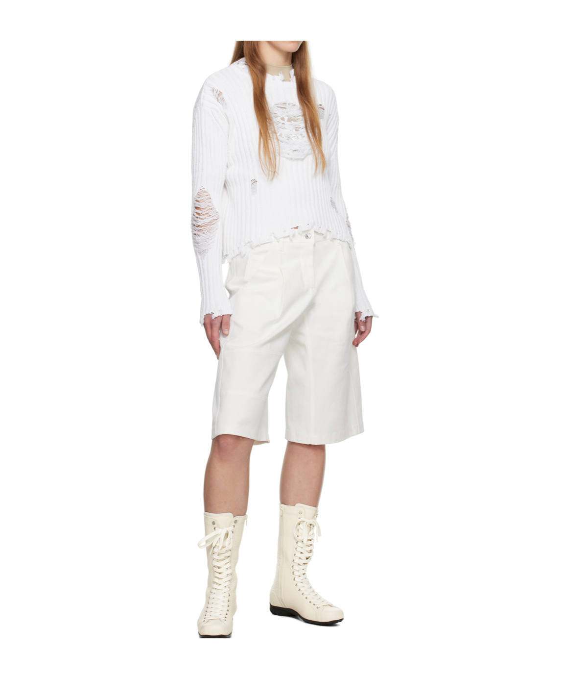 Open Yy Damaged Heart Sweater In White