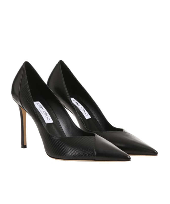 Jimmy Choo Cass 95 Off-white Leather Pumps In Black