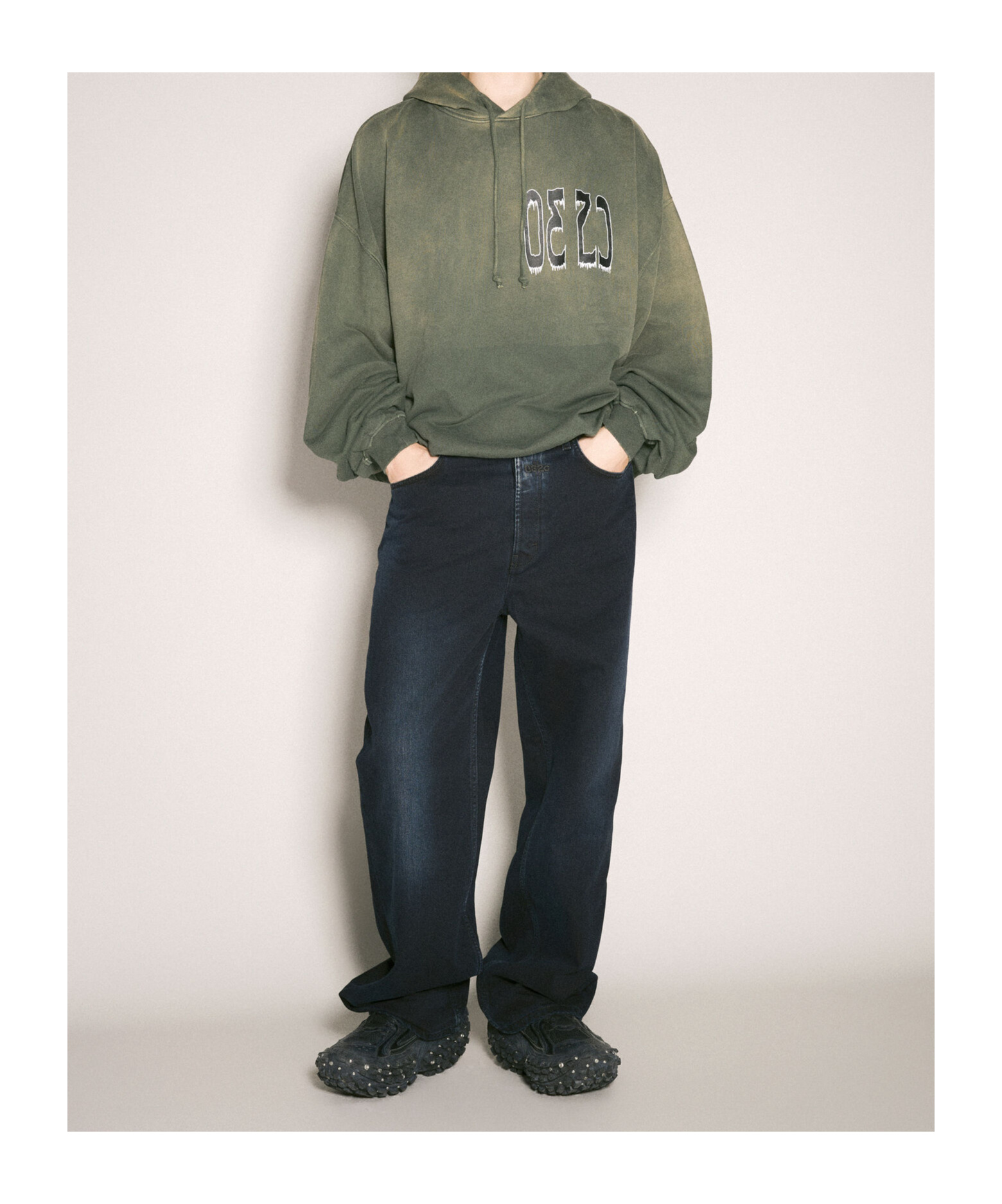 032c Spliced Bubble Hooded Sweatshirt In Green