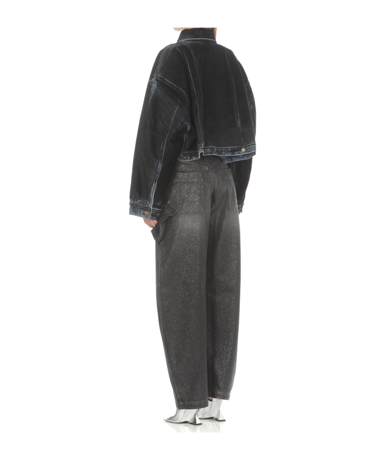 Darkpark Gigi Flocked Cropped Denim Jacket In Blue