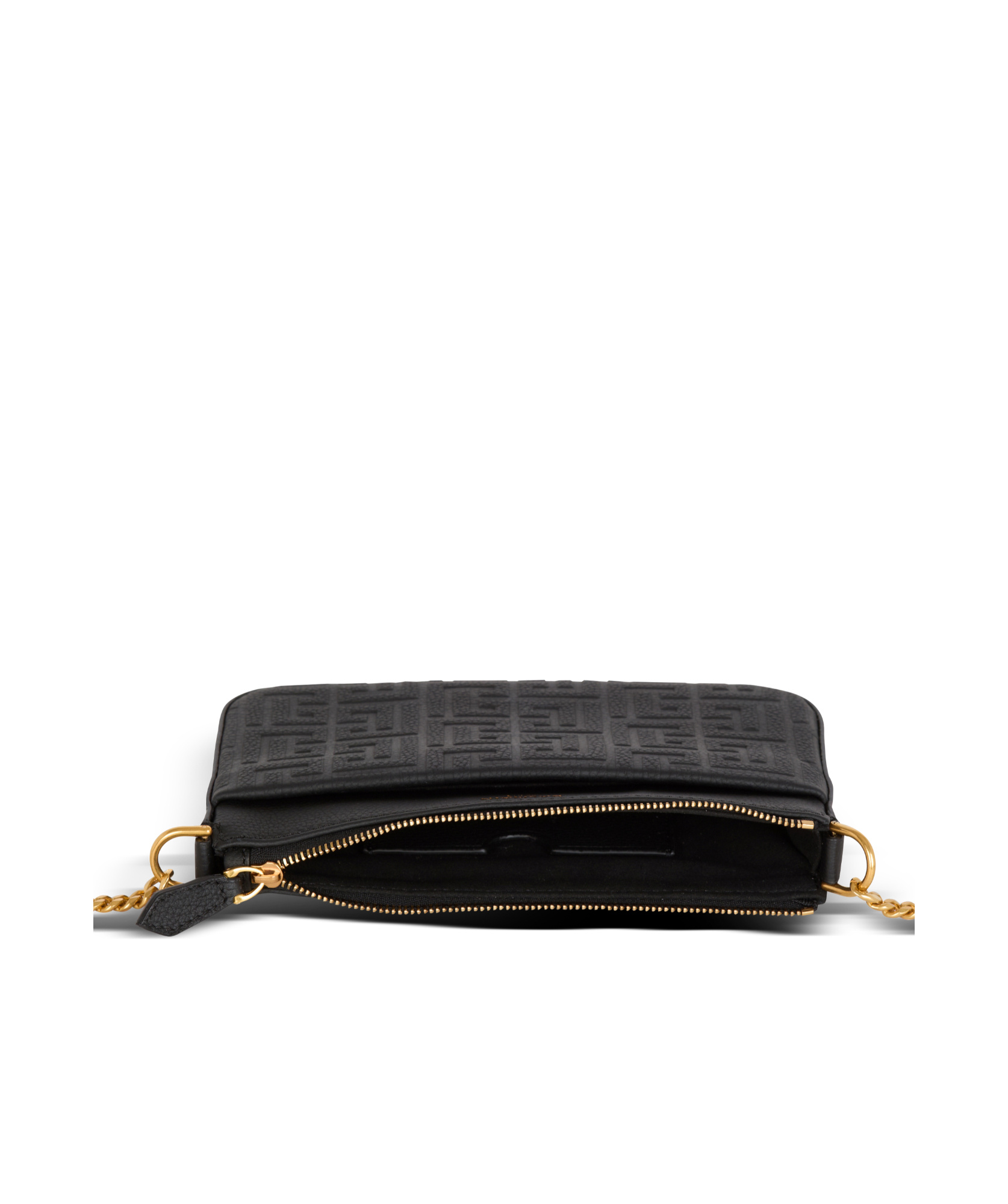 Shop Balmain 1945 Soft Zipped Mini Bag In Embossed Grained Calfskin With A Pb Labyrinth Monogram In Black