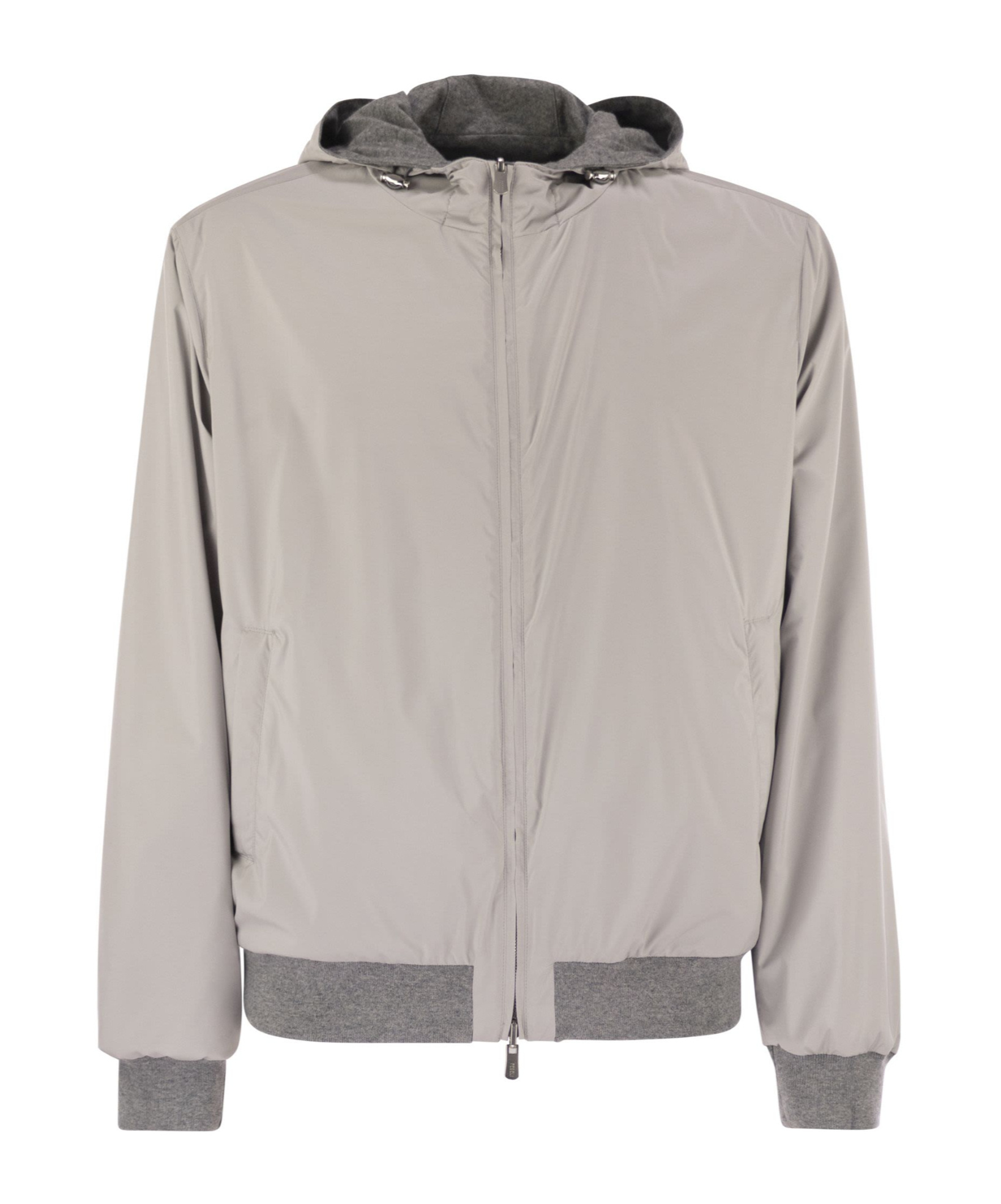 Fedeli Reversible Bomber Jacket With Hood In Cashmere Flannel And Airstop In Gray