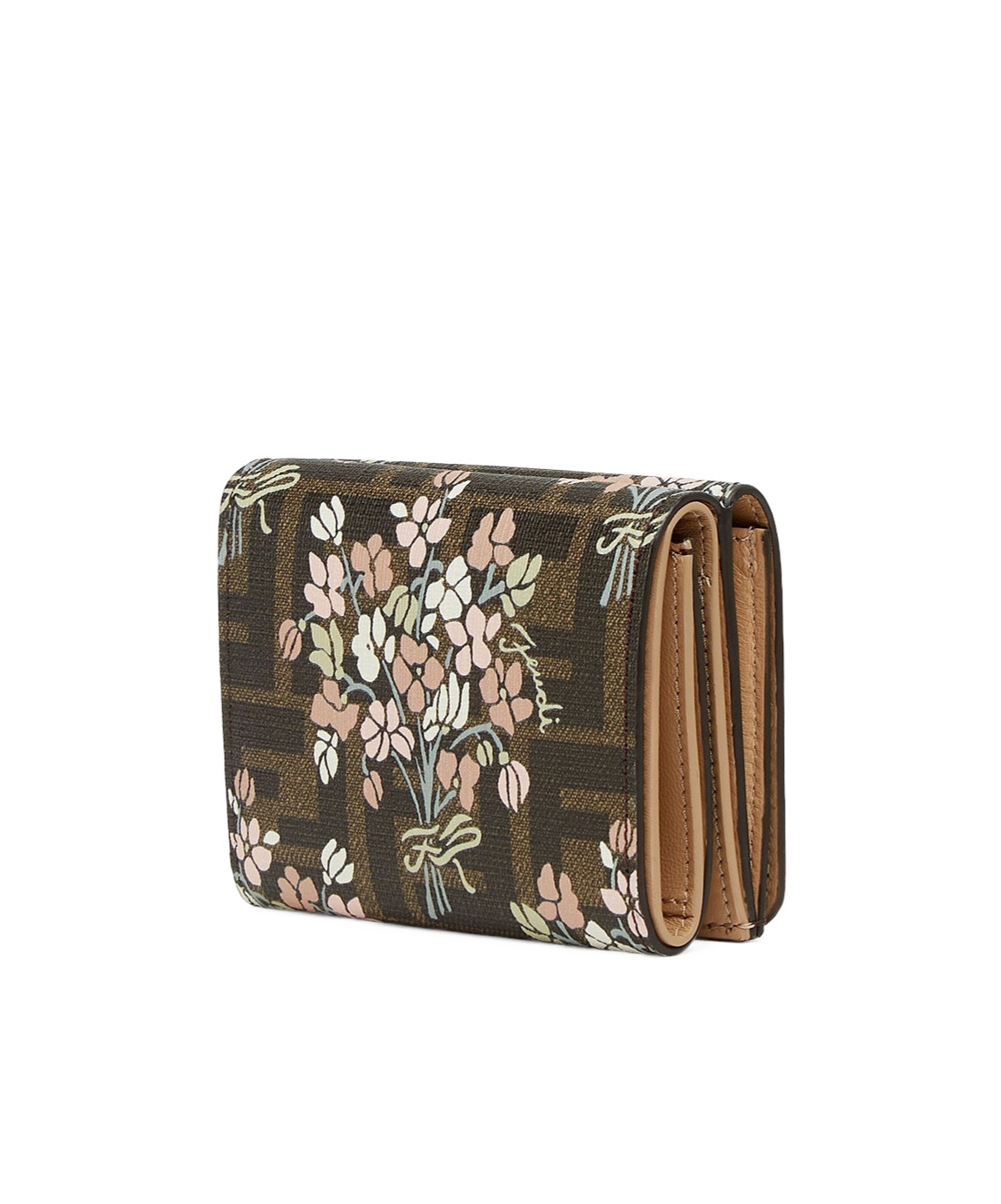 Fendi Flower Bouquet Ff Fabric Medium Tri-fold Wallet Accessories In Green