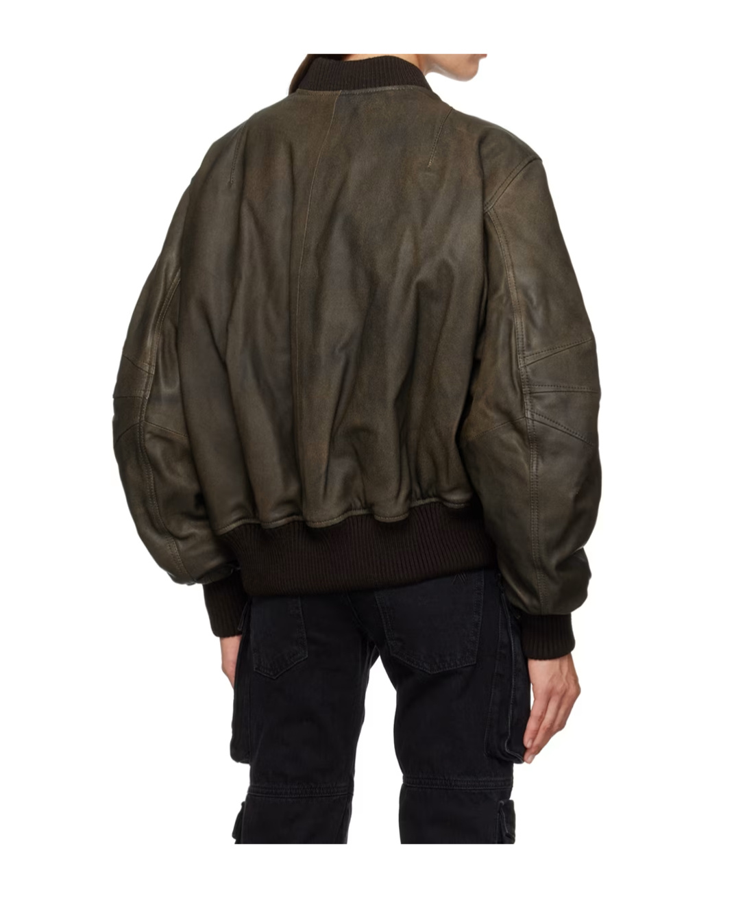 Attico Pilot Leather Jacket With Stand-neck Collar In Black