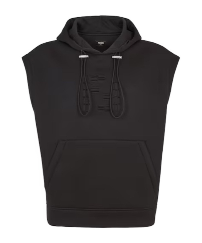 Fendi Drawstring Sleeveless Hoodie In Black