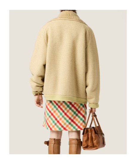 Miu Miu Faux Fur Lined Fleece Zip Jacket In Yellow