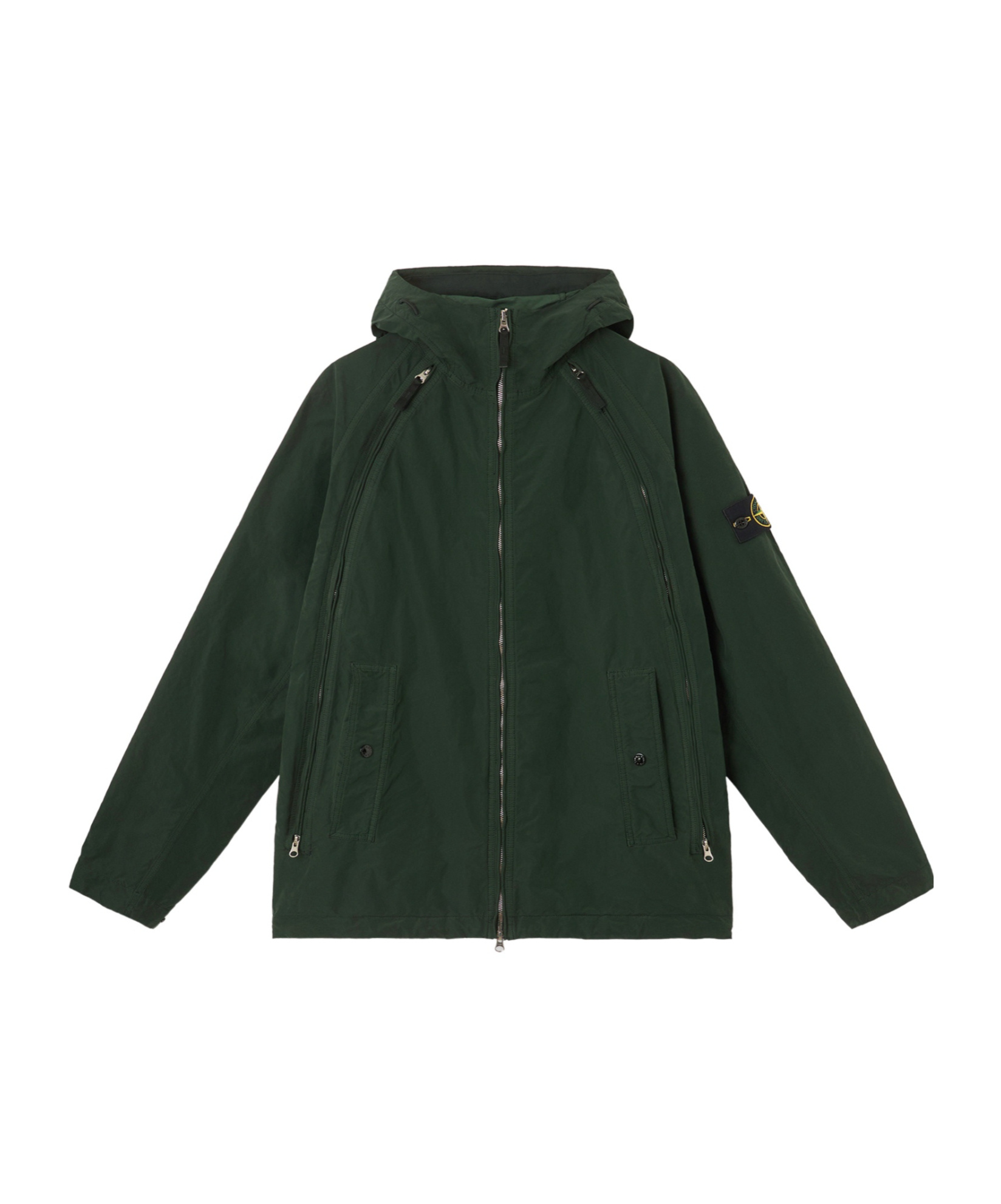 Stone Island Hooded Jacket With Anti-drop And Zip Pockets In Green