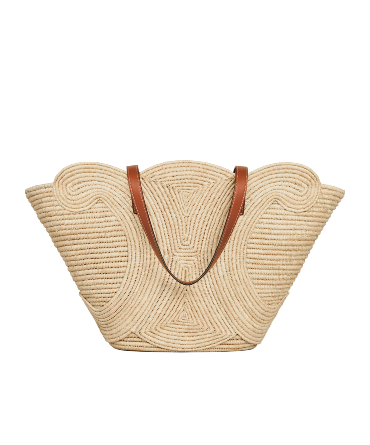 Celine Classic Panier Medium Triomphe Woven Bag In Raffia And Calfskin In Brown