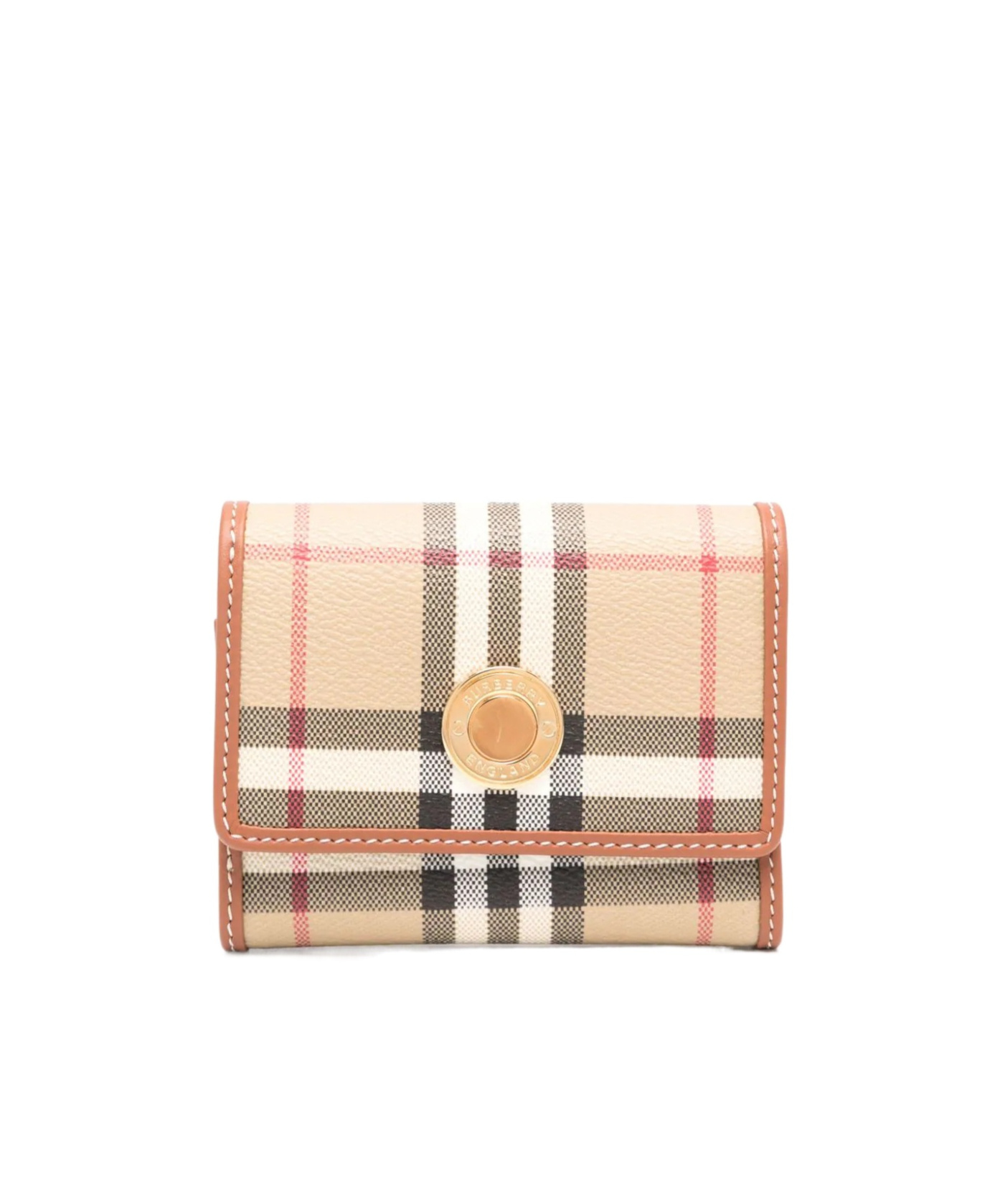 Burberry Check Tri-fold Wallet Vintage Pattern Stitching Trim In Nude