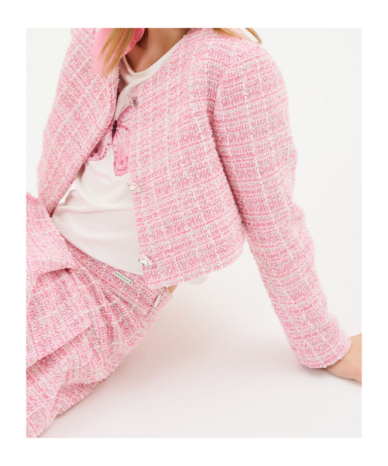 Monnalisa Tweed Jacket In Pink