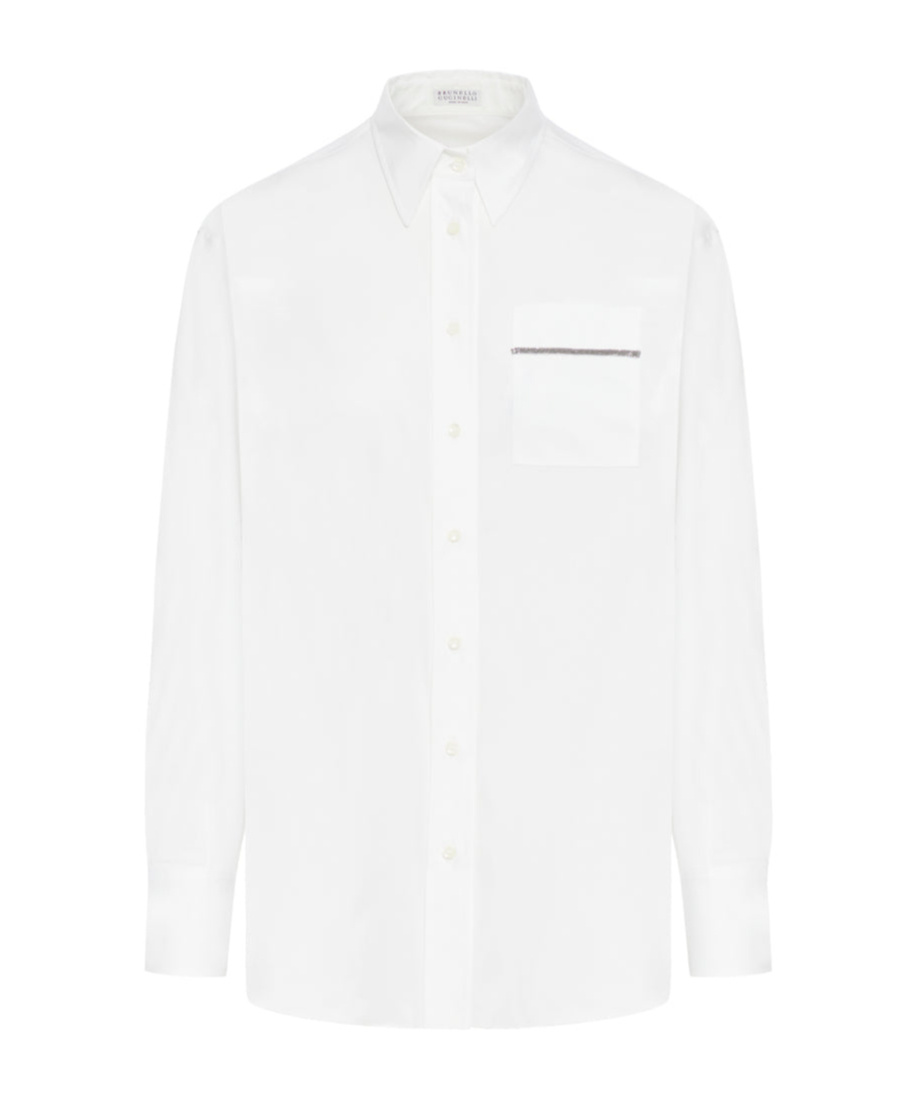 Brunello Cucinelli Button-front Poplin Shirt With Monili Pocket In White